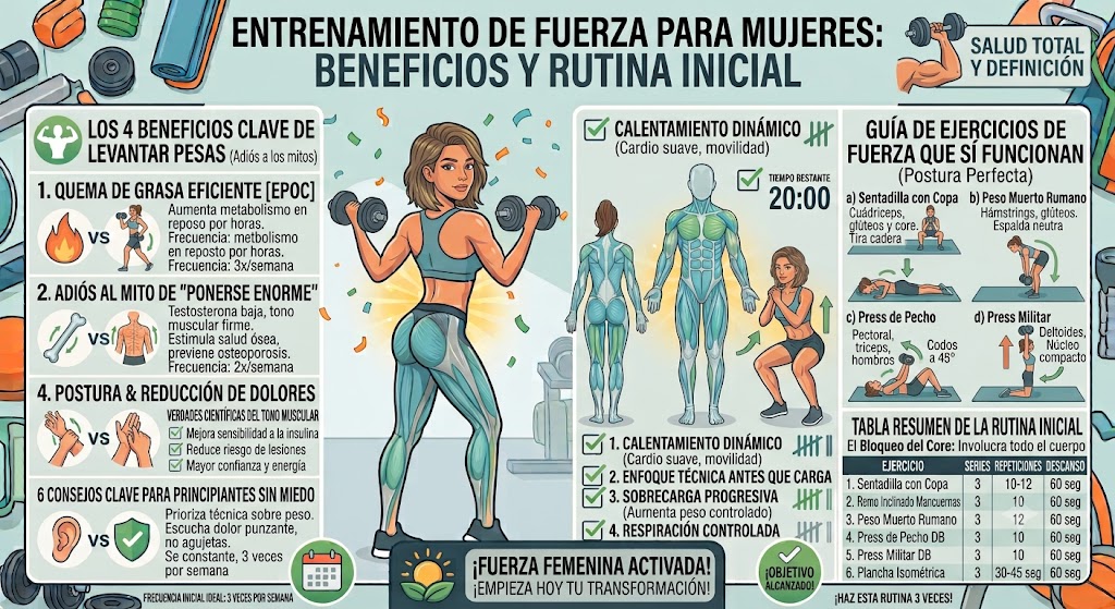 Entrenamiento de fuerza para mujeres: Beneficios y rutina inicial.