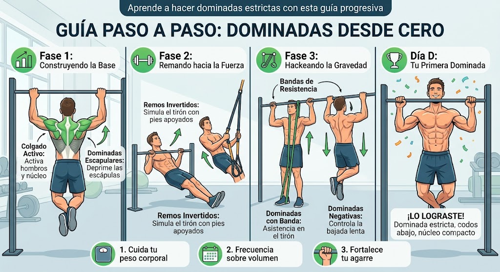 Cómo hacer dominadas desde cero: Guía paso a paso.